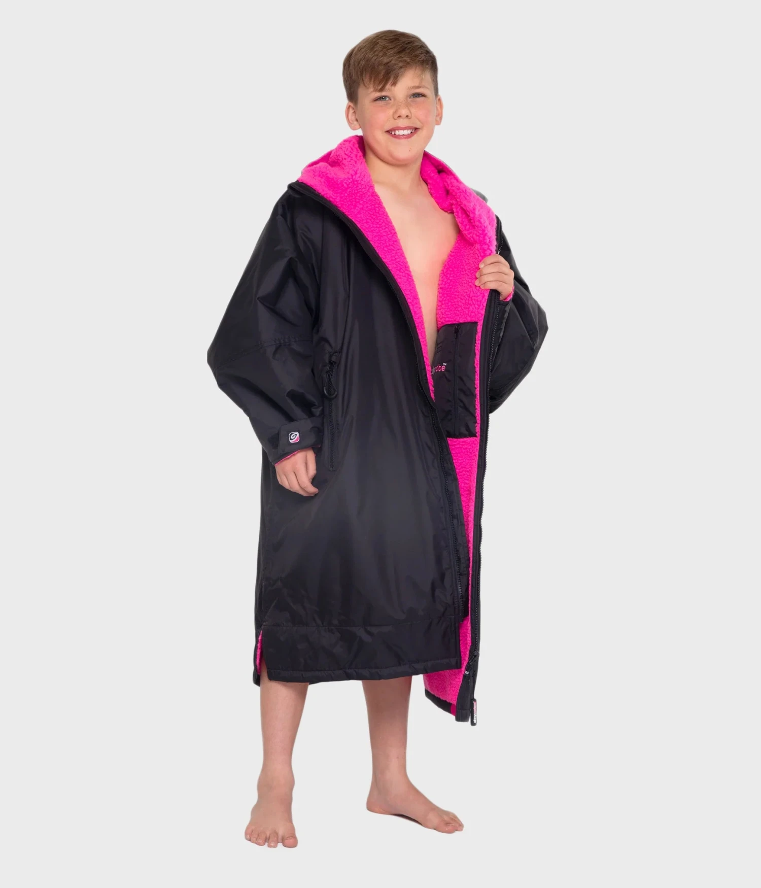 Dryrobe Advance Kids Long Sleeve BLACK PINK - RECYCLED 1 Dryrobe Advance Kids Long Sleeve BLACK PINK - RECYCLED